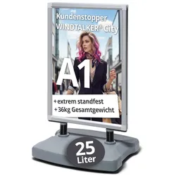 Top: 36 kg Gewicht, Kundenstopper A1 mit Wassertank 25 Liter, windfest wetterfest outdoor Werbeaufsteller A1
