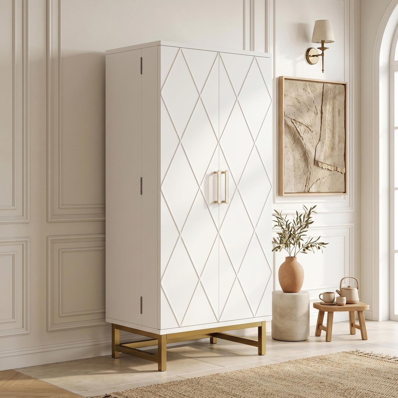 OKWISH Keukenkast met verstelbare legplanken en kruidenrek, wit