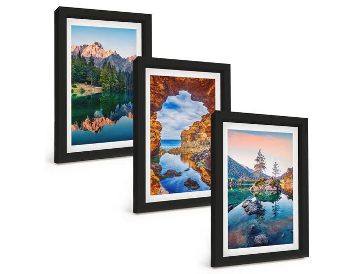 Tulup Bilder SET 3er Set - 20x30 cm Schwarzer Rahmen - Spiegelungen der Felsen in Bergseen, Kunststoff, Rechteckig, 20x30 cm, Fotografie, Bilder & Rahmen, Bilder