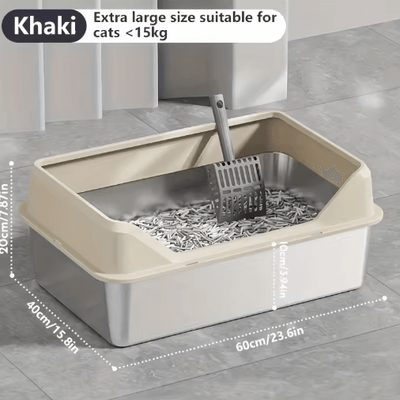 Inspire Picks KEMORELA XL Stainless Steel Cat Litter Box With Lid And High Sides khaki 60cm