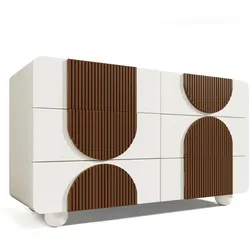 SIDEBOARD Weiß Holzleisten mit 6 Schubladen Geschwungenes Design 121×71 cm
