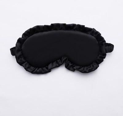 Everyday Crate Silky Ruffle Faux Silk Sleep Mask For Women Light Blocking Soft Breathable Eye Cover black