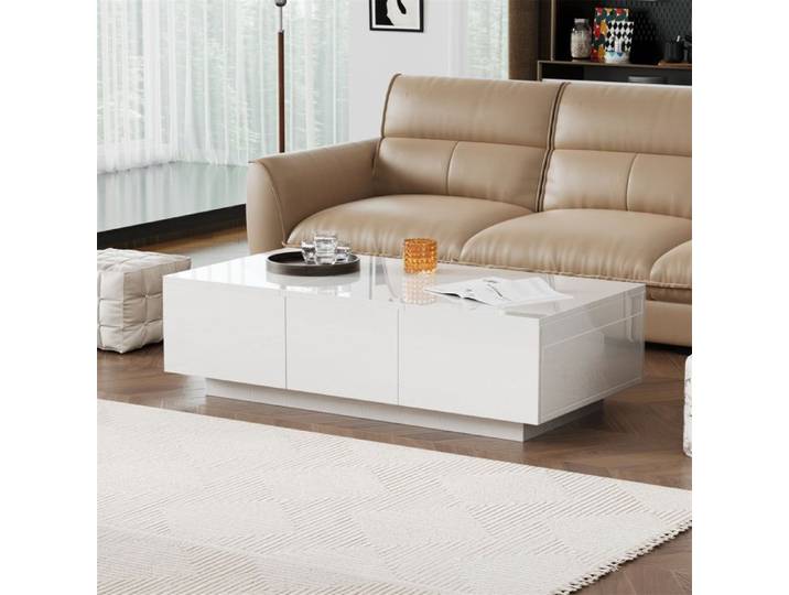 Table basse blanc 2 tiroirs Style moderne salon rangement Push - pull 100x50x31cm