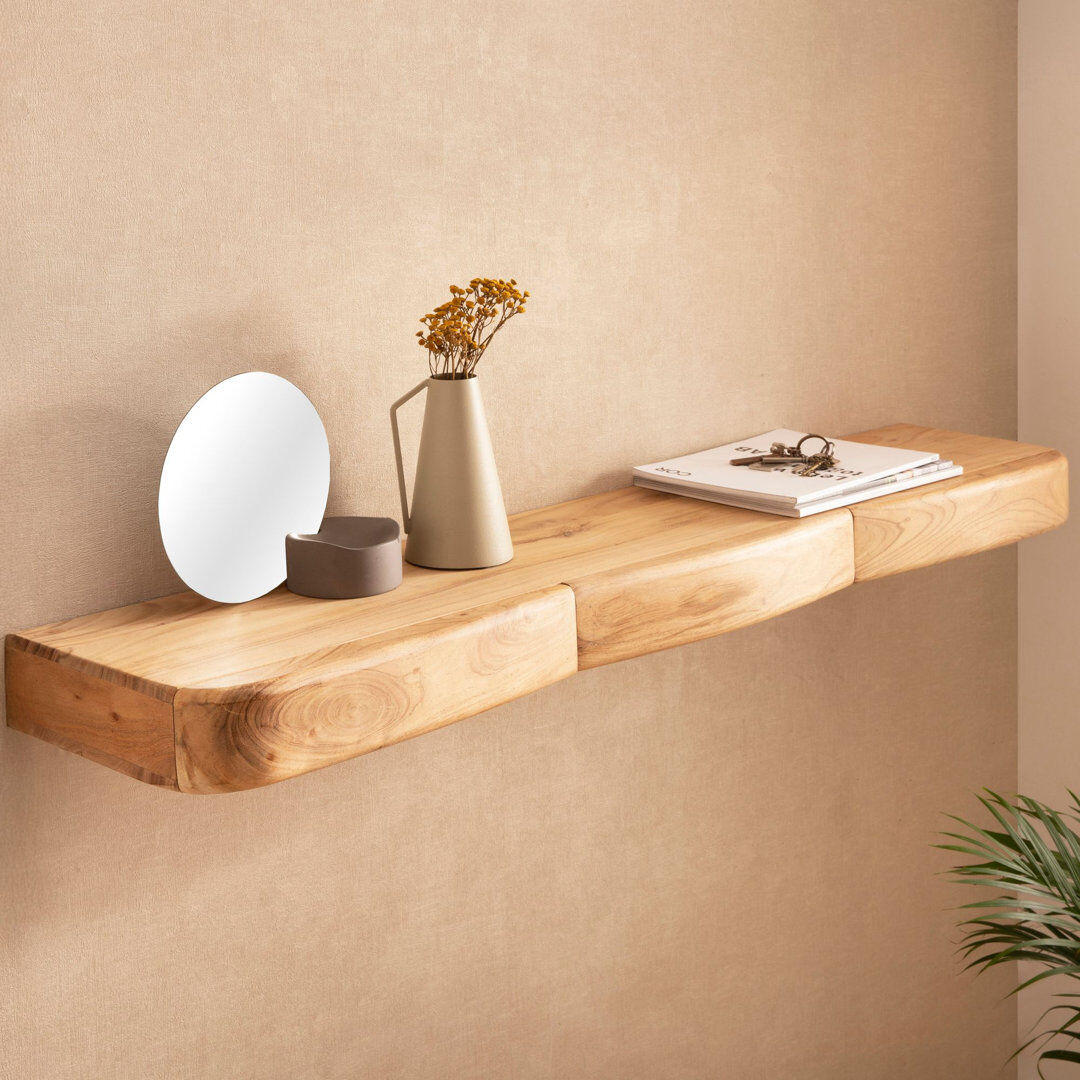 Alpen Home Acacia Solid Wood Floating Shelf Natural Wood 8cm H x 120cm W x 20cm D.