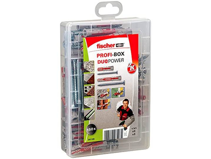 fischer 541109 ProfiBox DuoPower pluggen kort en lang met schroef assortimentsbox, universele pluggen, 150-delig