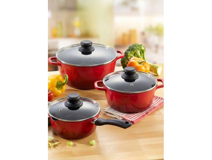 KING 9-teiliges Aluguss-Kochtopf-Set mit FUSION® keramischer Antihaftbeschichtung, Rot