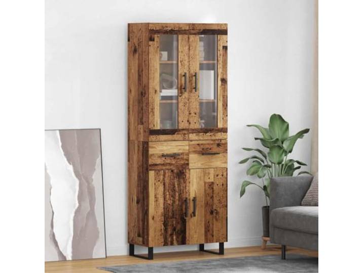 RJPLMFV Anrichte mit 2 Türen, Holz, Technik, Glas Aufbewahrung für Wohnzimmer, Esszimmer, modernes Design, Griffe aus Eisen, Einlegeböden