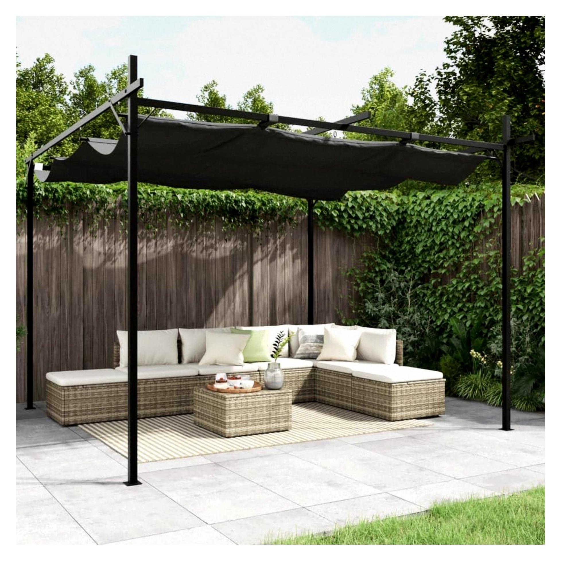 Pergola Pavillon mit Schiebedach UV-beständig Überdachung für Garten Terrasse (295x292x230 cm-Anthrazit)