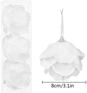 Modern Mode Marketplace White Glitter Petal Shape Balls, Foam Snow Ball Christmas, Christmas Tree Ornaments, New Year Home Pendants b01