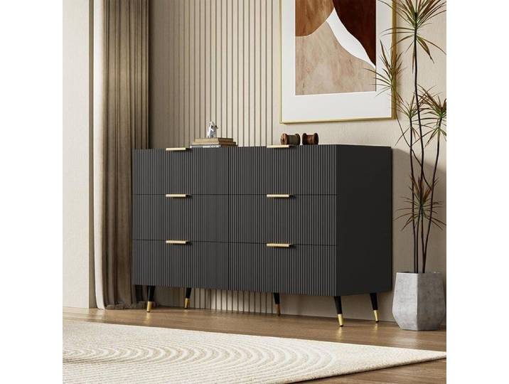Commode blanche avec 6 tiroirs - Buffet de salon - Commode moderne pour chambre à coucher salon bureau couloir noir