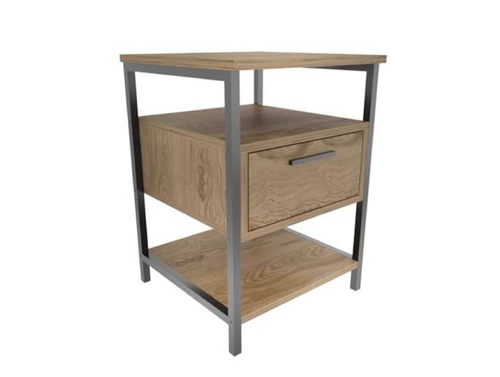 Hanah Home Moderner Nachttisch, Schwarz & Eiche, 45 x 45 x 61,8 cm 100% melaminbeschichtete Spanplatte, 18 mm stark Stilvolles Industriedesign
