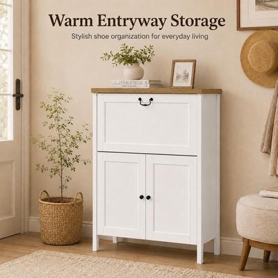 Narrow Shoe Cabinet with Flip Drawer Boot Rack and Adjustable Shelf for Entryway/Foyer