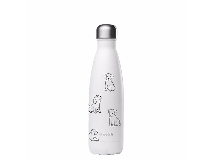 Qwetch Cat & Dog Isolierte Stahlflasche 500ml weiss – Trinkflasche/Thermosflasche/Shaker