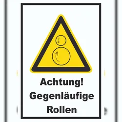 HB-Druck Achtung Gegenläufige Rollen A2 Rückseite selbstklebend Schild