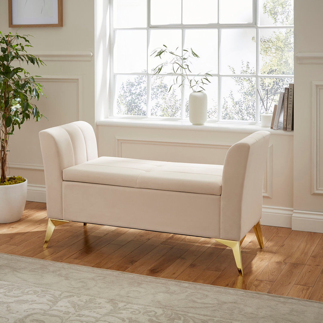 Hykkon Thierry 121cm Wide Velvet Tufted Rectangle Solid Colour Ottoman with Storage Natural 67cm H X 121cm W X 45.5cm D