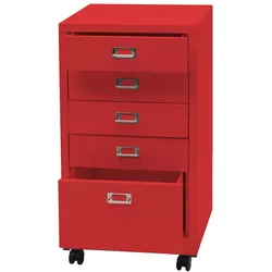 Proregal Rollcontainer | HxBxT 75x40x41cm | Metall 5 Schubladen | Rot | Schubladenschrank Stahlschrank Aktenschrank