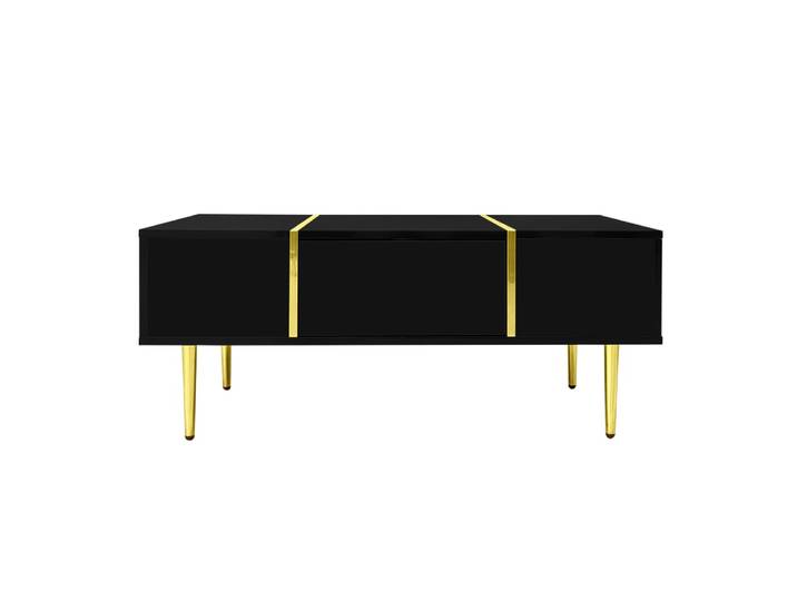 Table basse noire laquée et accents dorées, 2 tiroirs