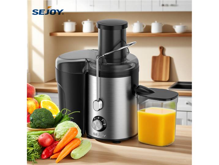 Extracteur de jus compact Sejoy, machine à jus, multiples dispositifs de sécurité, fonctionnement centrifuge, vitesse réglable