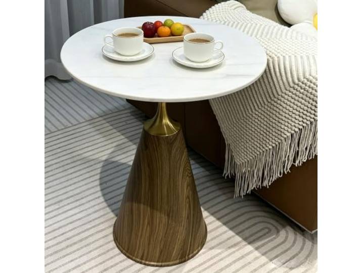 Runder minimalischer Marmor-Couchtisch, Marmorplatte & stabiler Stützrahmen Elegantes Designer-Möbel, gefertigt für gehobene Villen und edle zeitgemäße Wohnbereiche, einfache Montage(D,50cm/19.7in)