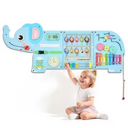 VEVOR Montessori Busy Board 14-in-1 Sensorisches Wandmotorikbrett Elefant, Beschäftigungsbrett zur Bildung & Frühe Entwicklung für Kinder, aus MDF-Platten, mit Xylophon Uhr Zahnrädern & Lernelementen