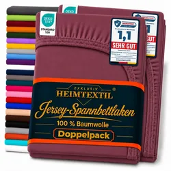 EXKLUSIV HEIMTEXTIL Jersey Spannbettlaken Premium  Marke Doppelpack  120 x 200 cm Bordeaux