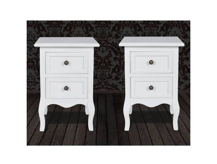 {Blanc}Table moderne - Table de chevet/lit - Lot de 2 - avec 2 tiroirs MDF Blanc - Cadre robuste_9756