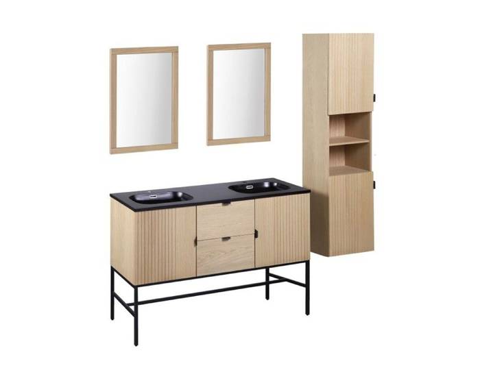 Meuble double 140cm STUDIO +vasque + miroir + colonne