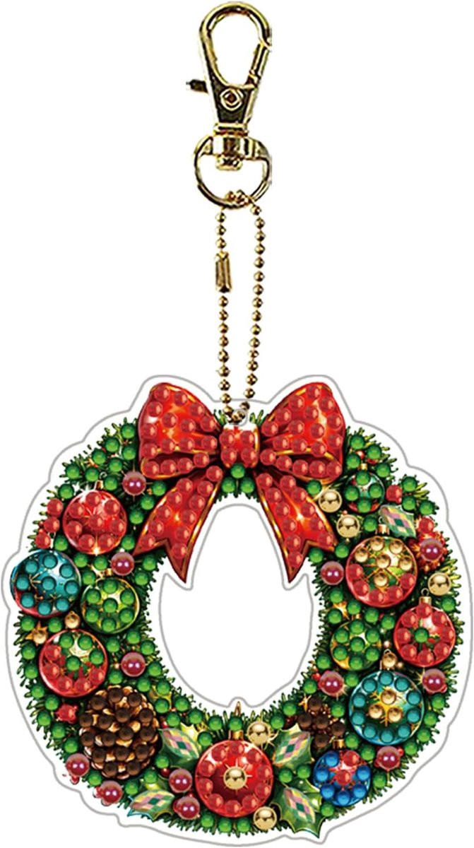 Diamant Schilderen Sleutelhanger DIY Kerst - Dubbelzijdig Design met 26 Letters in Kerstkleuren
