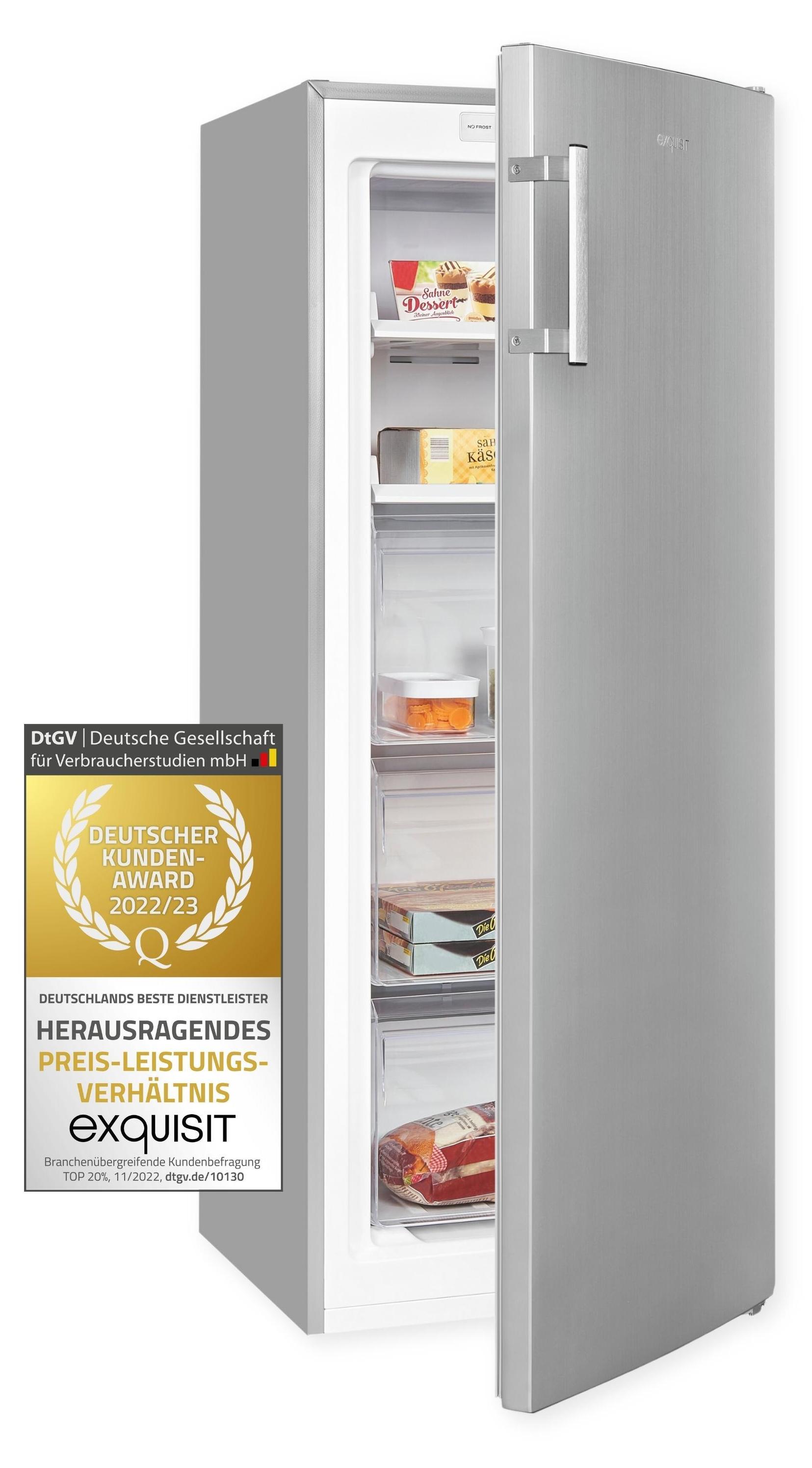 Exquisit Gefrierschrank GS231-NF-H-040C inoxlook | No Frost | Nutzinhalt: 161 L | Temperaturregelung | Alarm