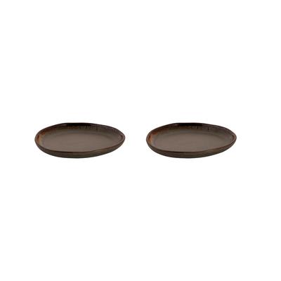 palmer 2x David Mukey flache Teller - Frühstücksteller aus Steinzeug - flache Teller Ø17cm - Servierteller - Kuchenteller - Tafelservice grün braun