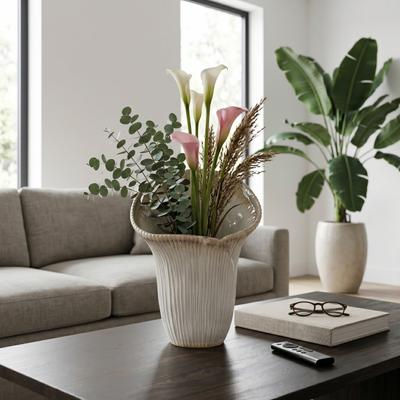 Sagebrook Home Modern Sculptural Ceramic Fluted Flared Vase