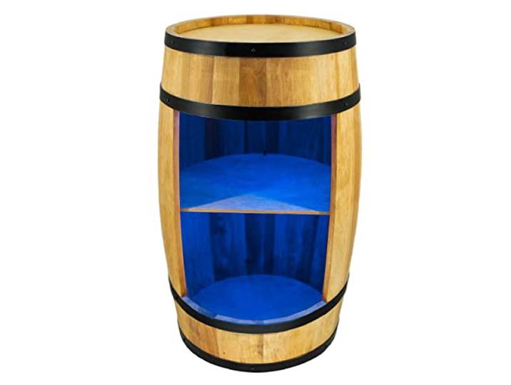 CREATIVE COOPER Weinregal Holz mit LED-Leuchten - Weinschrank Mini Bar - Alkohol Schrank Mann - Barschrank - Fass bar - 80cm hoch - Retro deko Bar Regal - Hausbar Theke - Fassbar - Fassmöbel (Eiche)