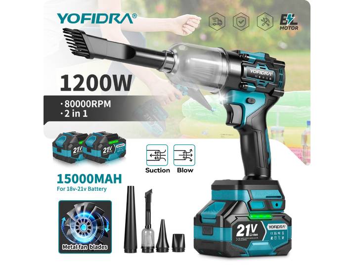 Souffleur et aspirateur électrique sans fil YOFIDRA 2 en 1, turbo, pour neige, feuilles, poussière, compatible avec batterie Makita 21V.