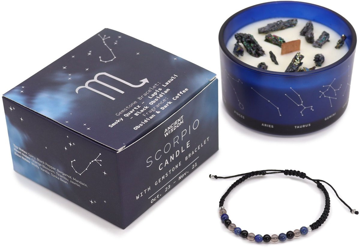 Ancient Wisdom Zodiac kristallen kaars met edelsteen armband - Schorpioen