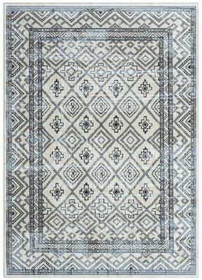 Everwash Treasure Cambria Southwest Geometric Machine Washable Area Rug, Beige/Navy Blue