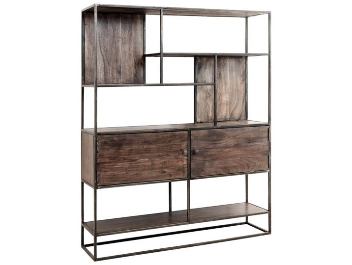 Livetastic Regal, Grau, Metall, Akazie, massiv, 118x145x30 cm, Handmade in India, Beimöbel erhältlich, Holzmöbel, Holzregale, Bücherregale Holz
