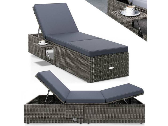 CASARIA Chaise longue gris anthracite extrémités réglables 7 positions bain de soleil polyrotin chaise d'extérieur