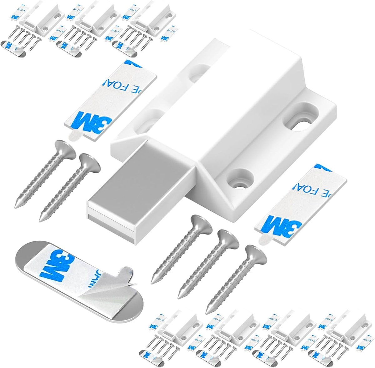 Set van 8 magnetische druksluitingen voor kastdeuren, wit, zonder boren te installeren