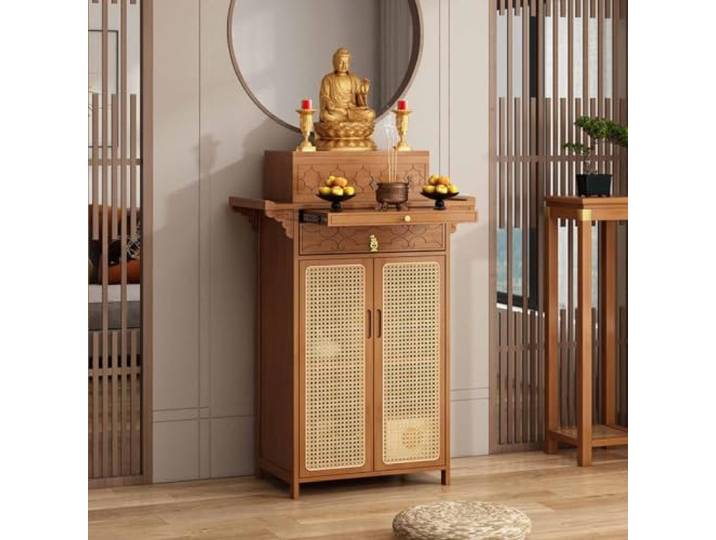 Altartisch, Meditationstisch，Bambus Altarschrank，Opfertisch, Heimschrein Mit Schubladen, Schrank, Puja-Tisch，Hausaltar, Gebetstisch，Buddha-Nischenständer, Für Gebet Meditation Puja