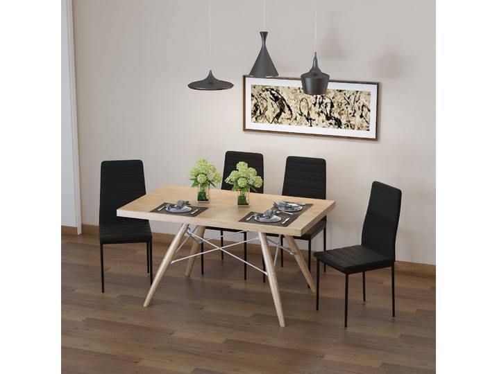HOMCOM Set 4 Chaises Modernes Métal Tissu Noir Salle à Manger