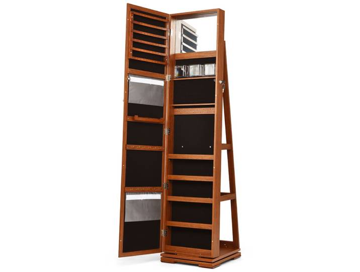 Armoire à bijoux avec miroir avec étagère de rangement marron