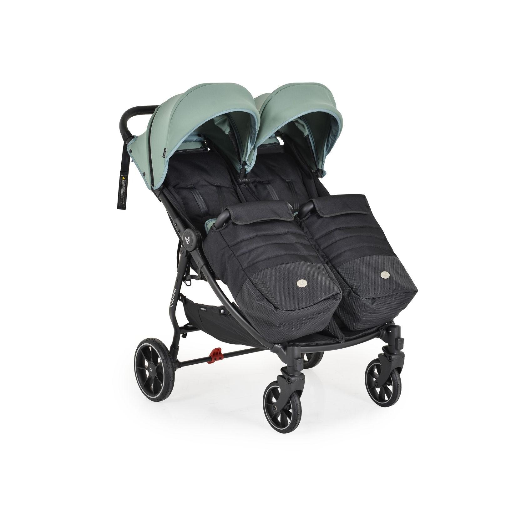 Cangaroo Zwillingskinderwagen 2Gether, Fußabdeckungen, Aluminiumrahmen, faltbar grün
