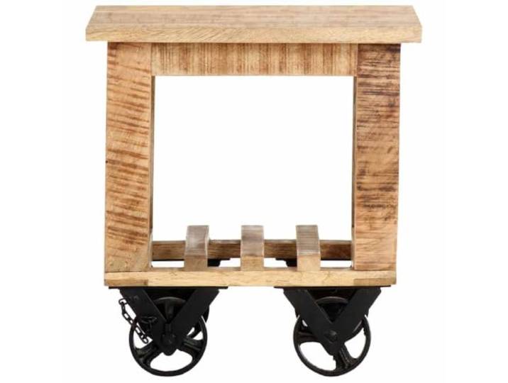 Beistelltisch mit Rollen 40x40x42 cm, Mangoholz, Vintage mit Ablage Handgefertigt, massives Mangoholz, 4 Rollen, unteres Ablage, Retro-Stil, einzigartige Maserung