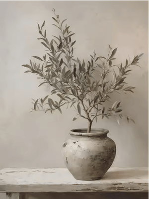 Inspire Picks Retro Olive Tree & Lemon Canvas Wall Art Elegant Mediterranean Botanical Decor 8 15x20cm