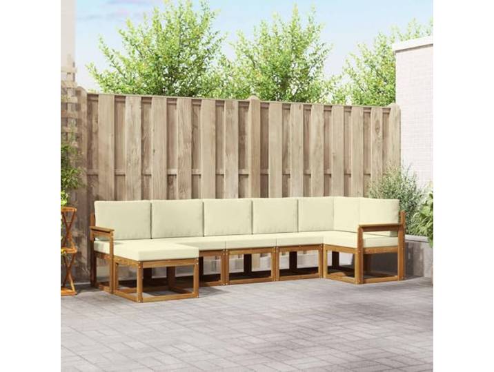RJPLMFV Modulares Sofa für den Außenbereich, 7-teilig, Braun Massives Akazienholz, Lattendesign, fester Rahmen, flexible Konfiguration für Garten oder Pool