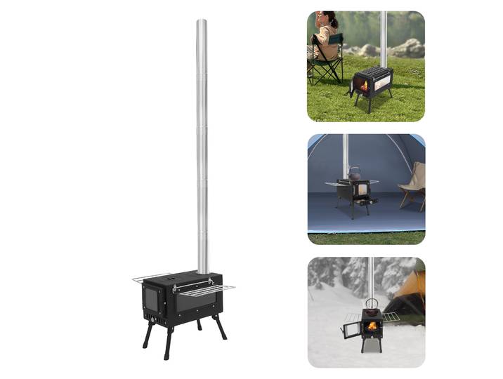 Poêle de Camping poêle à bois poêle de tente avec 5 tuyaux de cheminée pour chauffage extérieur cuisson pêche sur glace chasse chaleur d'hiver