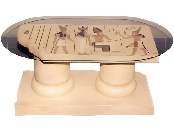 JVmoebel Couchtisch Ägyptischer Beistelltisch aus Glas mit Säulenmotiv in Beige (Packung), Made in Europa