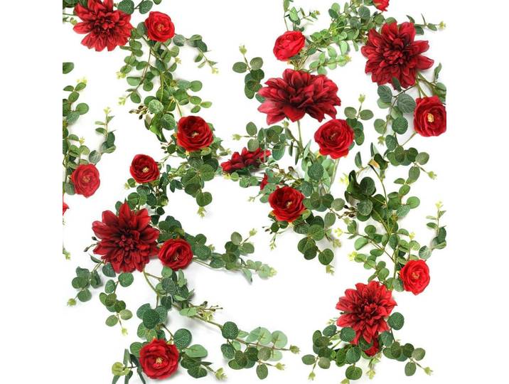 Blumengirlande 190 cm mit Dahlien und Rosen, Rot, 5 cm, Dekoration, Blumen & Blumentöpfe, Kunstblumen