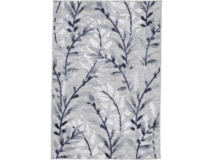 Teppich CARPETFINE Deja 100 , grau, B:120cm H:4mm L:170cm, Polypropylen, Teppiche, Teppich, robustes Flachgewebe, Floral Palmenblätter, In- und Outdoor, Läufer