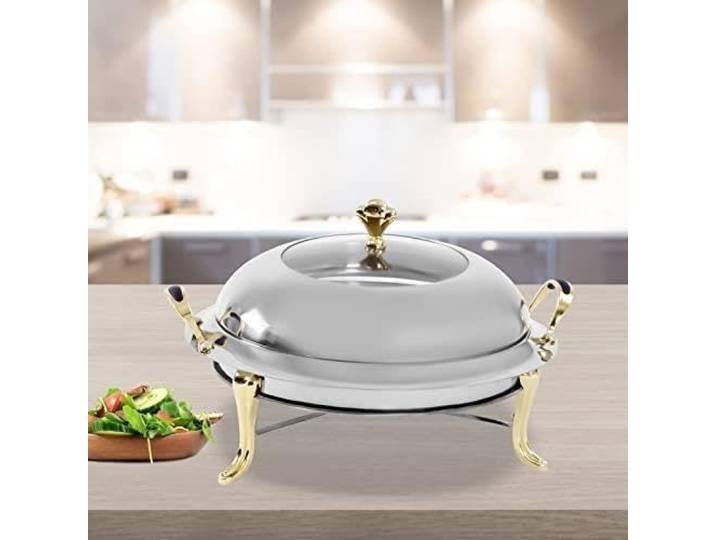 Edelstahl Warmhaltebehälter, Tragbarer Buffet-Heizer Für Catering Robuster Edelstahl, gleichmäßige Wärmeverteilung, tragbares Design, vielseitige Nutzung, einfache(Gold)